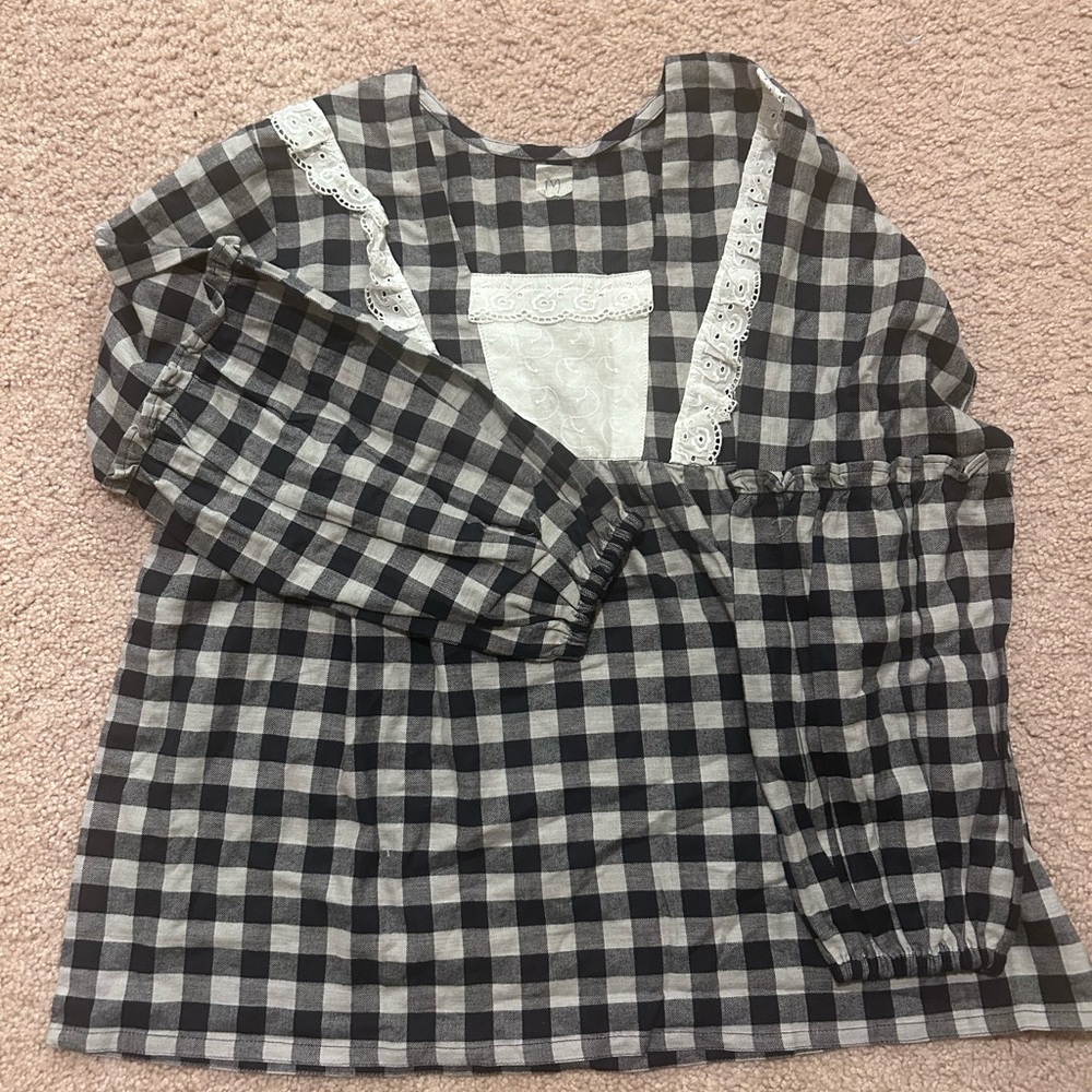 Two piece pajamas set blue checker handmade